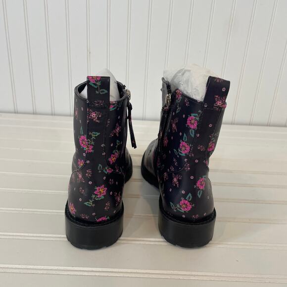NWT Rebecca Minkoff Black & Pink Ditsy Floral Nappa Gerry Combat Boots Size 9.5 - Picture 4 of 9